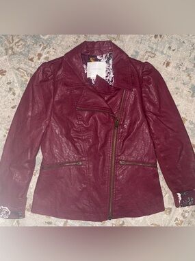 Anthropologie Maroon Faux Leather Moto Jacket